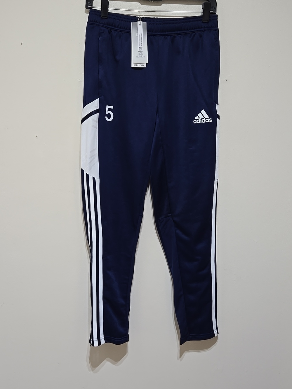 adidas Kid's Navy Blue Track Pants with White Stripe Details